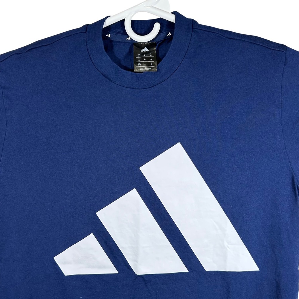 Adidas Mens Graphic T-Shirt Navy Blue White Logo Short Sleeve Crewneck Size M